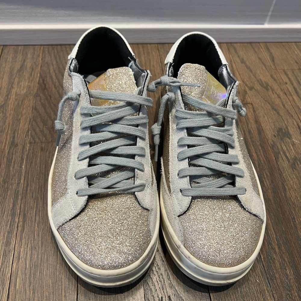 P448 gold champagne glitter low top John sneakers with iridescent tongue Size 36